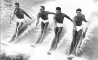 1955 U.S. Men's Ski Team 1st place winners. L-R: Red McGuire, Dick Binette, Scotty Scott & Alfredo Mendoza